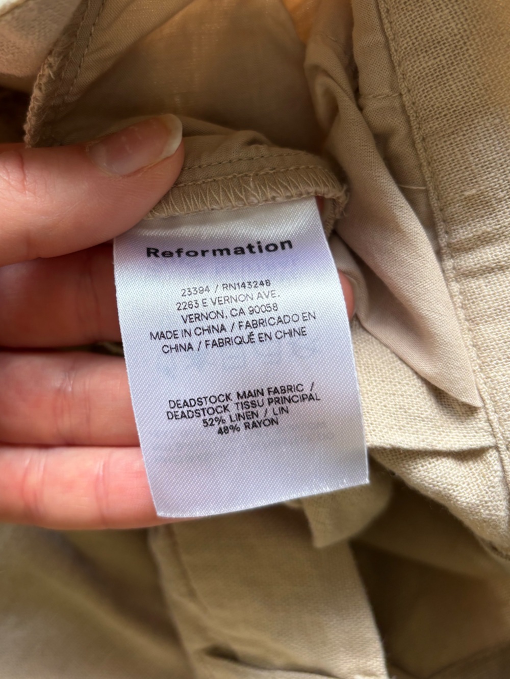 Reformation Earl Linen Pleated High Waisted Wide Leg Trouser Pants Oatmeal Beige - Picture 9 of 9